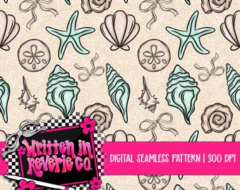 Preppy Glitter Sea Shells Seamless: Summer Surface Pattern | Digital Download | 300 DPI