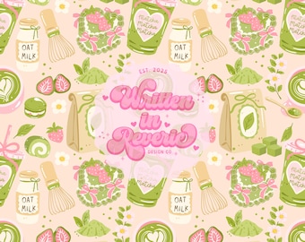 Matcha Dessert Seamless Pattern: Kawaii Green Tea Digital Paper (PNG Digital Download)