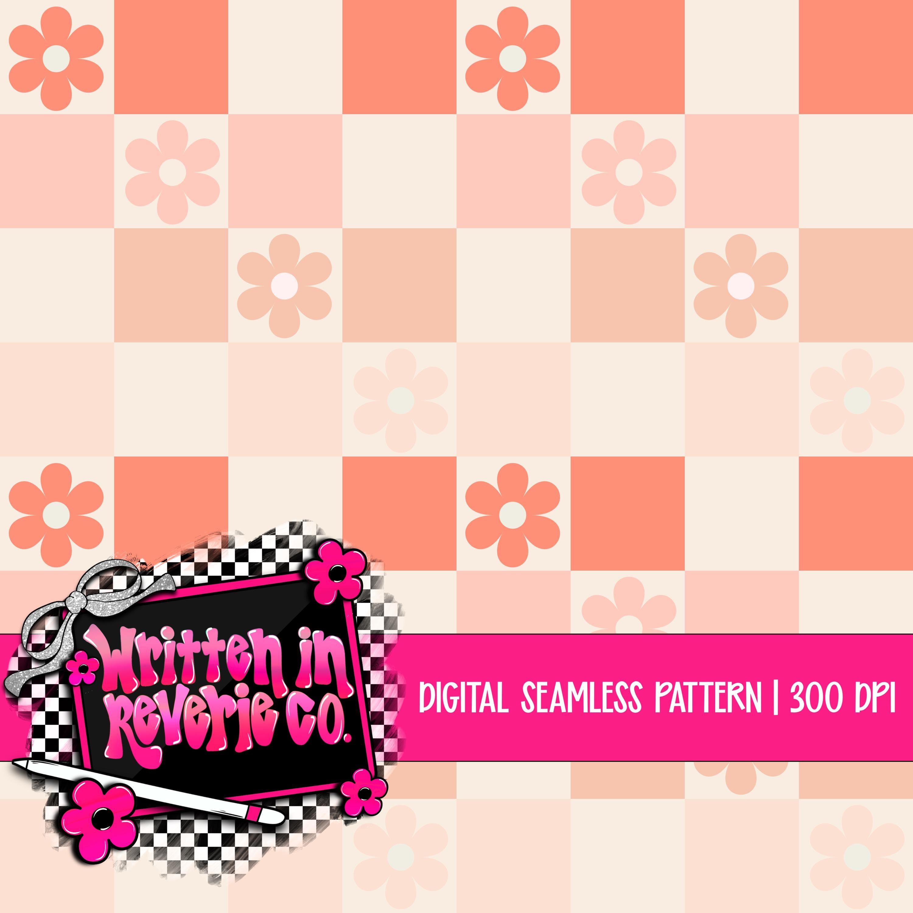 Peach Floral Checkered Seamless Pattern, Digital Paper, 300 DPI ...