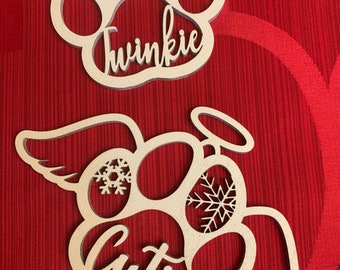 Paw or angel paw, cat or dog laser cut ornament custom/personalized