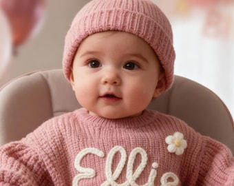 Personalized Hand Embroidered Baby Hat, Custom Knit Name Hat