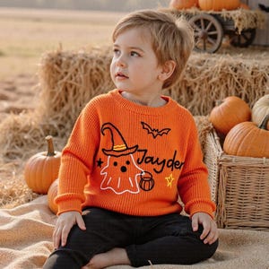 Personalized Baby Halloween Sweater: Embroidered Pumpkin Jumper