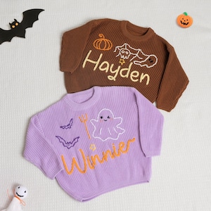 Personalized Embroidered Halloween Baby Sweater: Custom Name Gift