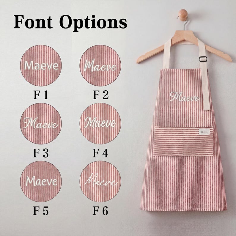 Personalized Apron for women, Custom Striped Apron With Pockets, Embroidered Adult Baking Apron with Adjustable Straps, Gift for Her image 9
