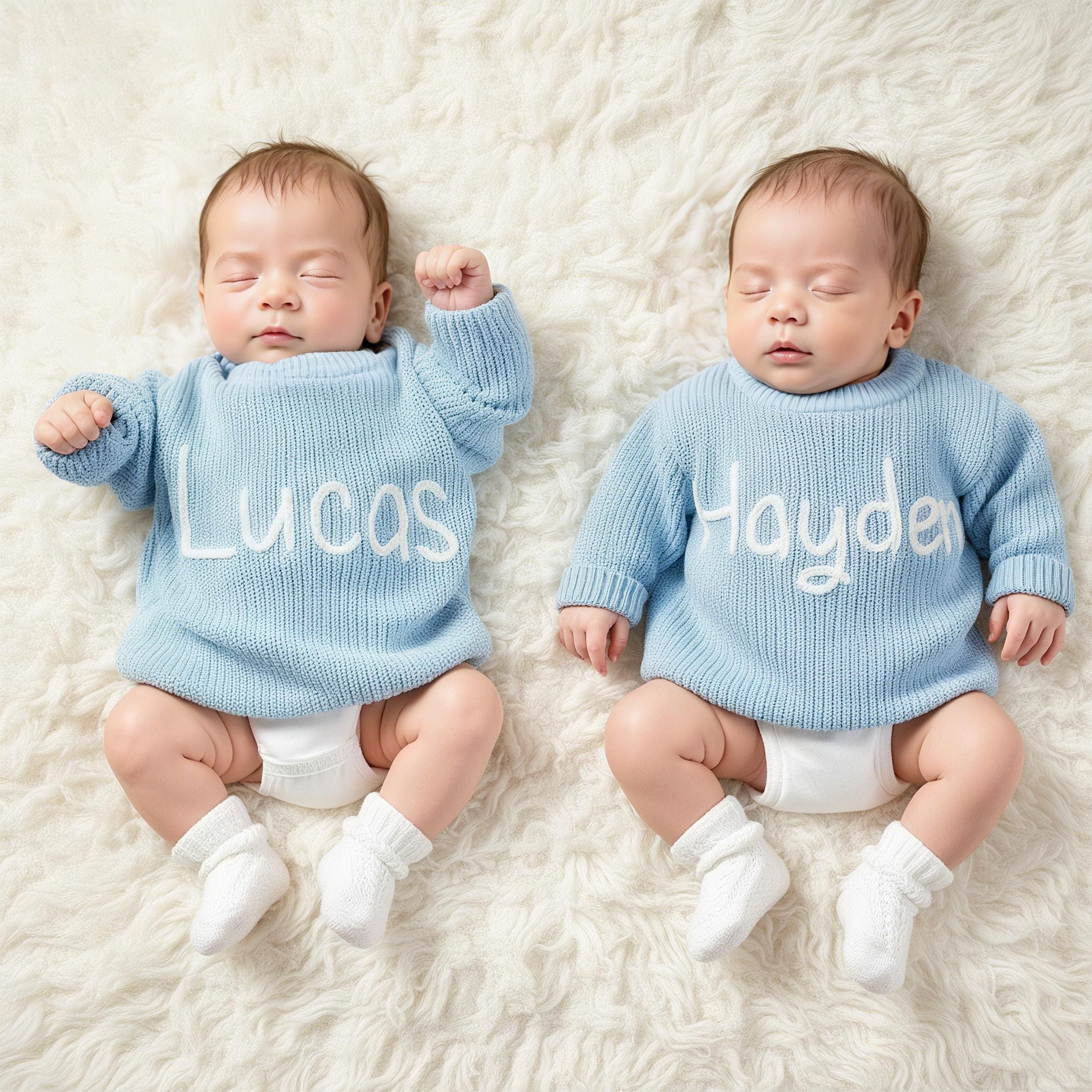 Personalized Baby Name Sweater, Hand Embroidered Knit, Newborn Gift