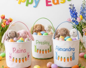 Personalized Easter Basket, Embroidered Bunny Carrot Design, Kids Easter Gift