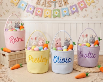 Personalized Seersucker Easter Basket, Embroidered Kids Name
