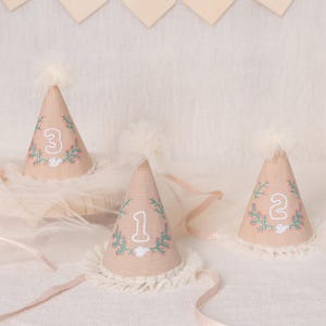 Fabric Birthday Party Hat, Neutral Party Hat, Birthday Photo Props, Hand Embroidered Birthday Gift, Personalized Party Hat,Baby Keepsake