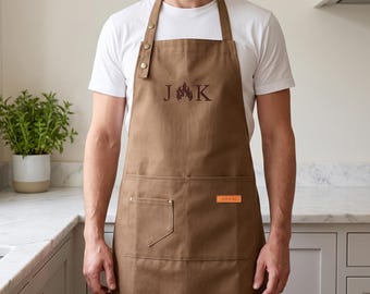 Personalized Canvas Apron, Custom Gift For Men, Bartender's Apron, Embroidered Apron for Dad, Men's Chef Apron