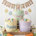 Personalized Seersucker Easter Basket, Embroidered Name, Kids Egg Hunt