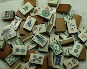 Set of 5 Vintage Wood and Bone Mahjong Tiles from the 1940s. VPR409