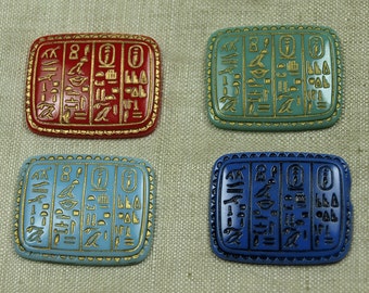 Rectangular Hieroglyphic Vintage Glass Cabochon, 1920&#39;s