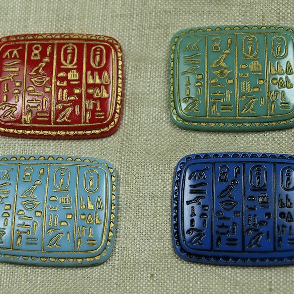 Rectangular Hieroglyphic Vintage Glass Cabochon, 1920's