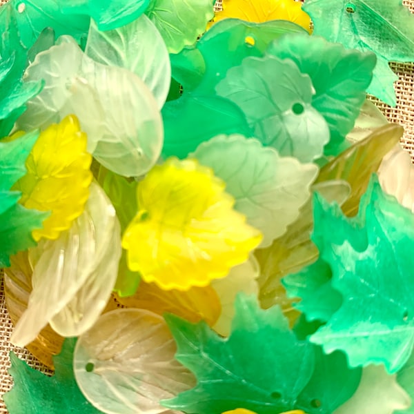 Vintage Lucite Leaves, Green & Yellow