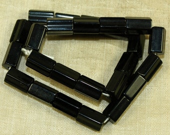 Strand of 5-Sided Black Cylinder Czech Glass Beads