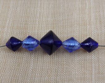 Set of 5 Venetian Foil Glass Beads - Bicones