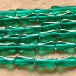 Vintage Matte Emerald Green Dogbone Glass Beads