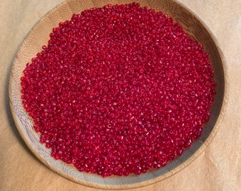 Size 12º Vintage Italian Seed Beads, Transparent Red