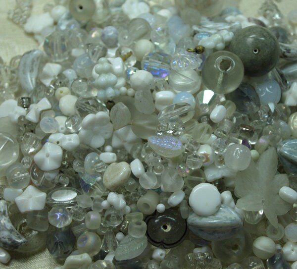 Marvelous Mixes! Grab Bag of New and Vintage White, Clear and Grey Glass Beads! MIX4006