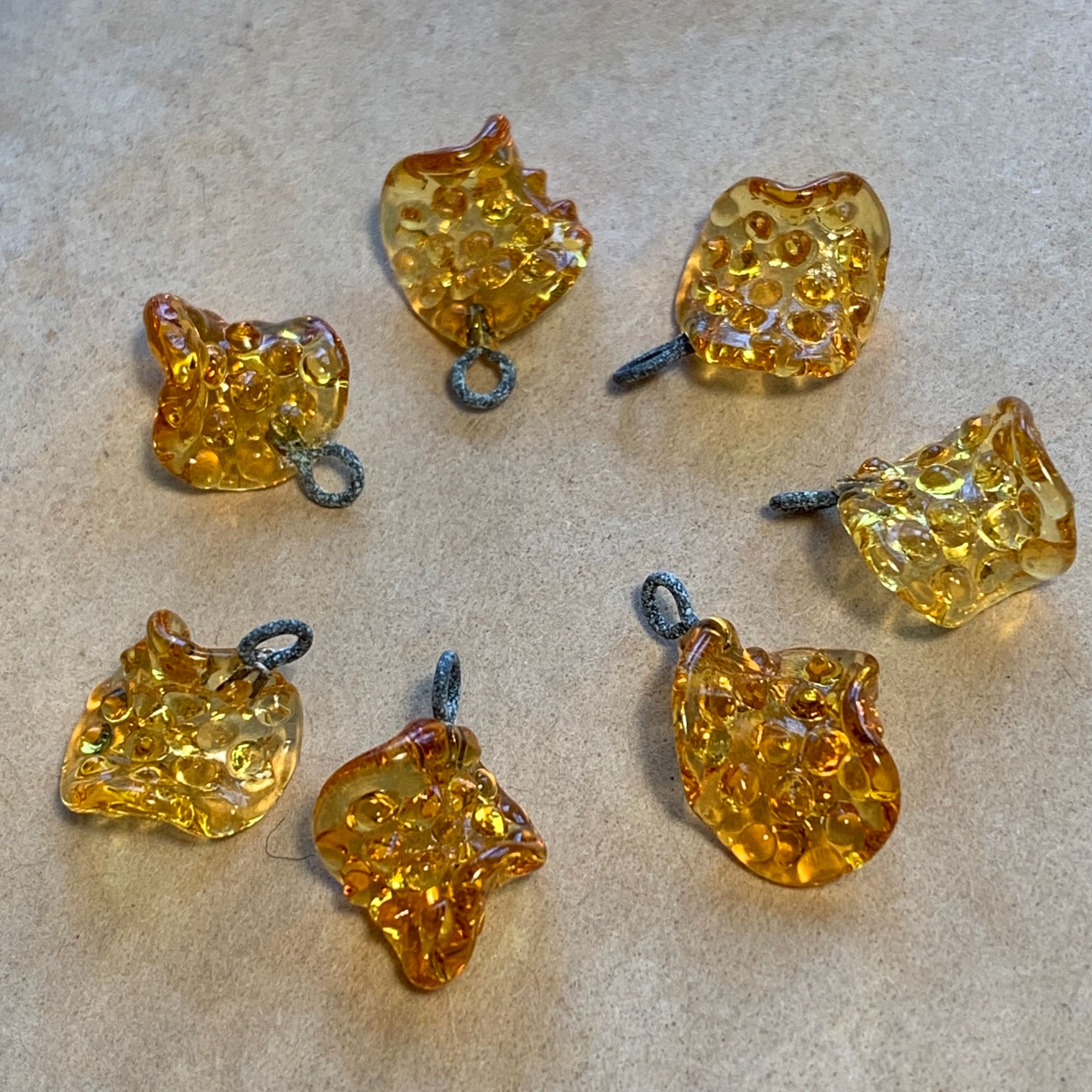 7 Venetian Topaz Glass Unique Charms - Etsy