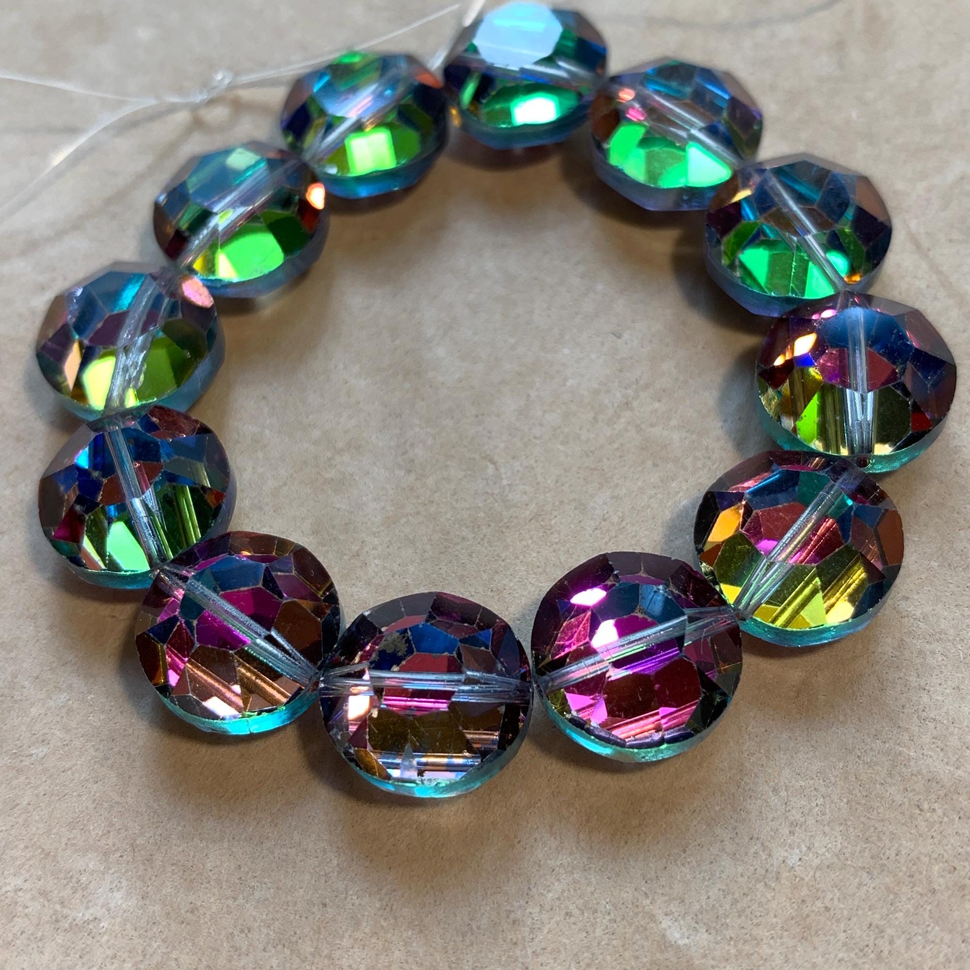 リボリ　8mmのvitrail dark 6/12（72ピース×1セット) Swarovski 12mm Faceted Lentils, Vitrail Medium - Etsy