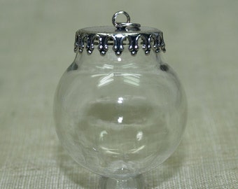 Set of Five 25mm Glass Globes and Silver Color Lids, for Mini Terrariums, Keepsakes, etc. GLB5001