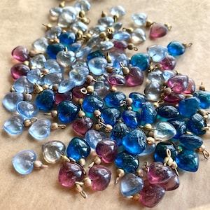 Bag of  Vintage Glass Hearts with Brass Wire, India, 1970&#39;s.
