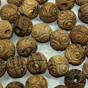 34mm Vintage Olive Wood Beads, 6 Beads image 2