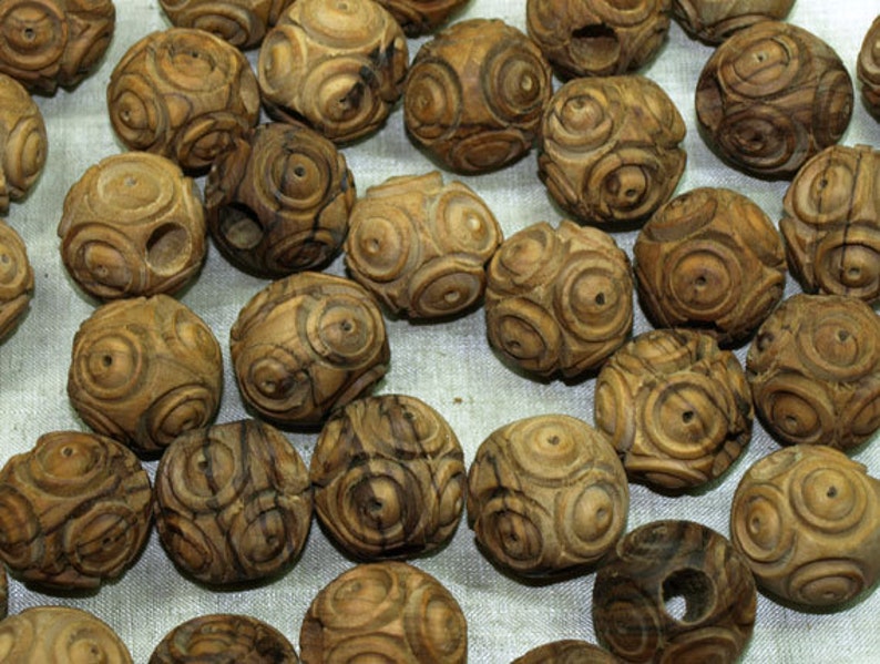 34mm Vintage Olive Wood Beads, 6 Beads image 2