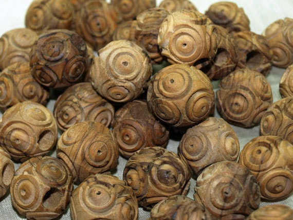 34mm Vintage Olive Wood Beads, 6 Beads