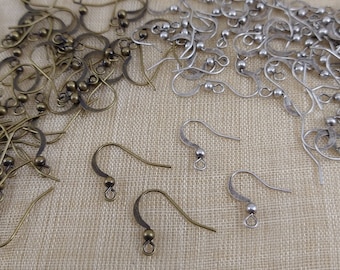 25 Pair of Antique Silver or Antique Copper Hammered Ear Wires with 3mm Ball  FIND104
