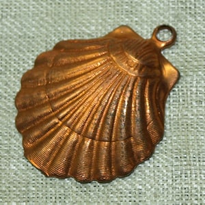 May include: A copper-colored seashell pendant with a loop for hanging. The seashell has a detailed, textured surface.