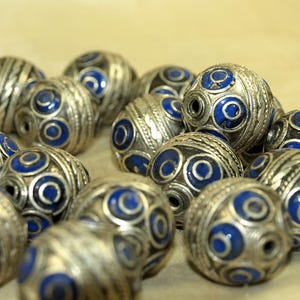 Large Moroccan Silver Bead with Enamel Detail; MET1050