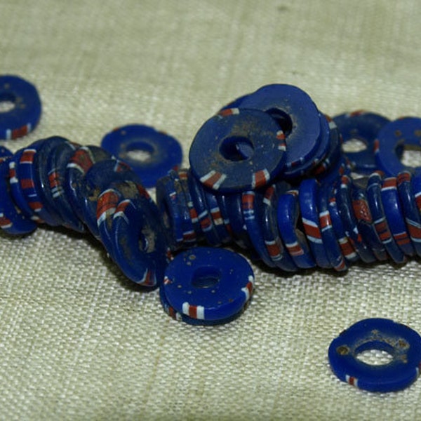 Bag of 50 Cobalt Blue Eja (or Aja) Glass Trade Bead Discs, Mid 1800's. GTB926