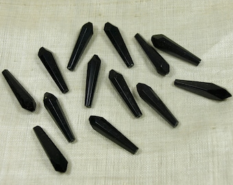 Set of 10 Half-Drilled - or Top Drilled, Jet Black Teardrops; Czech Made in the early 1900s. VGL572