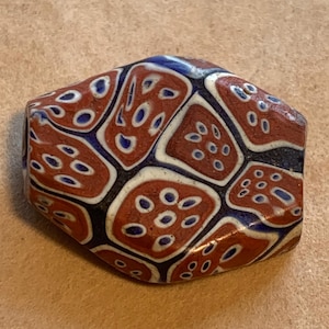 Cuentas millefiori venecianas vintage, rojas, blancas y azules, forma tabular