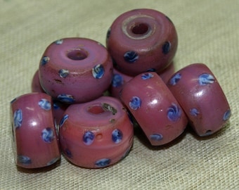 Awesome Venetian Glass Trade Beads; Pink Polka Dot Discs from the late 1700s. GTB919
