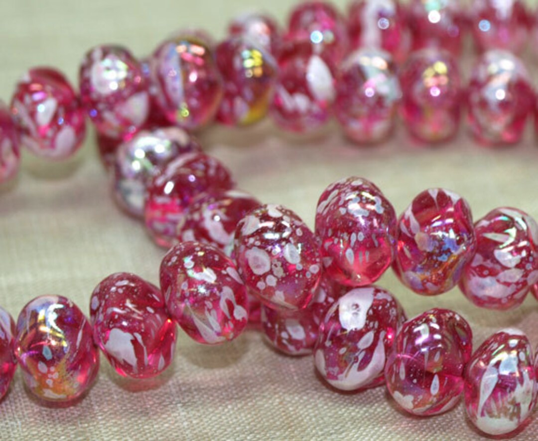Strand of 30 Funky Raspberry Splattered German Glass Beads - Etsy