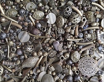 Mixed Bag of Dark Brass and Bronze Beads MET410