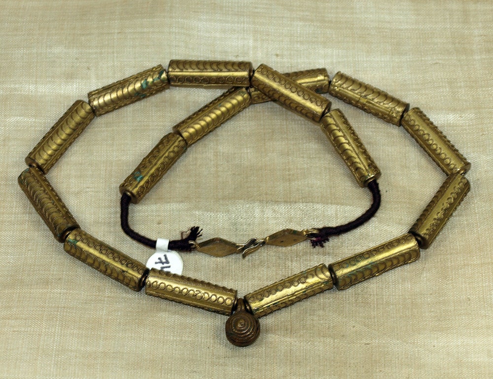 Necklace of Vintage Fabricated Brass Tube Beads From West Africa