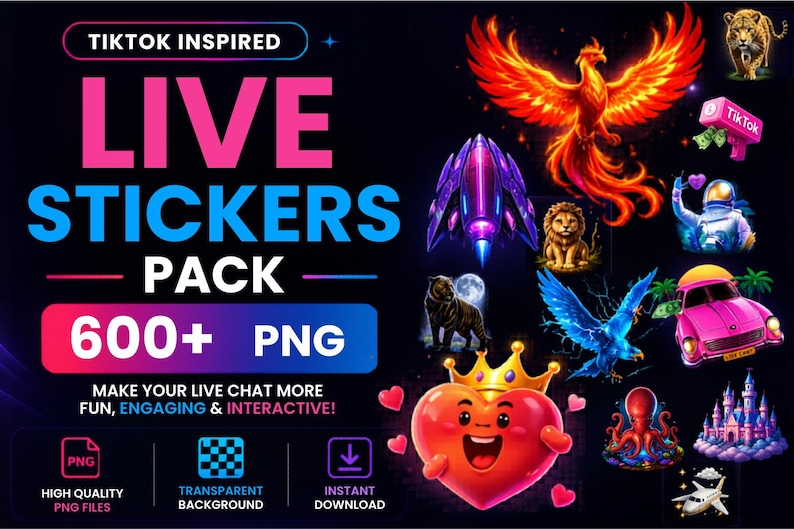 Go Live Sticker 600+ Tiktok LIVE Stickers, PNG Chat Stickers Pack, Stream Overlays ...
