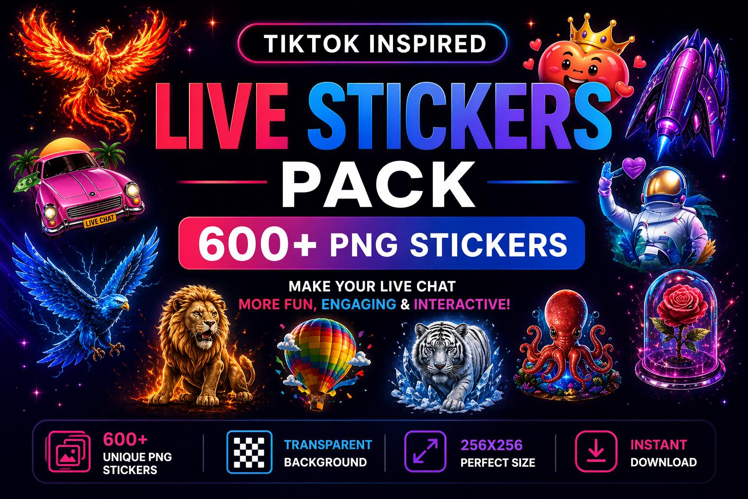 Go Live Sticker 600+ Tiktok LIVE Stickers, PNG Chat Stickers Pack, Stream Overlays ...