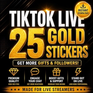 Gold TikTok LIVE Stickers, PNG Chat Stickers Pack, Stream Engagement, Instant Download