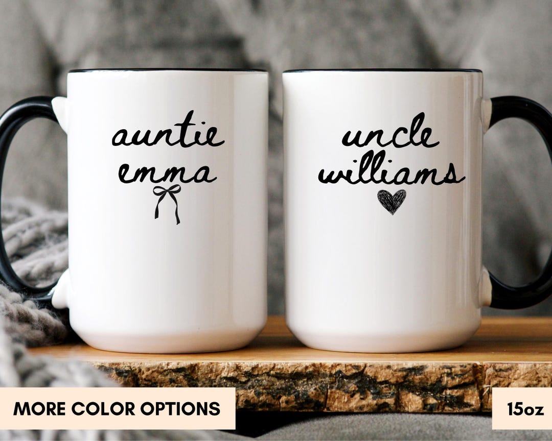 Personalized Aunt and Uncle Mug Set, Custom Name Coffee Cups, Pregnancy ...
