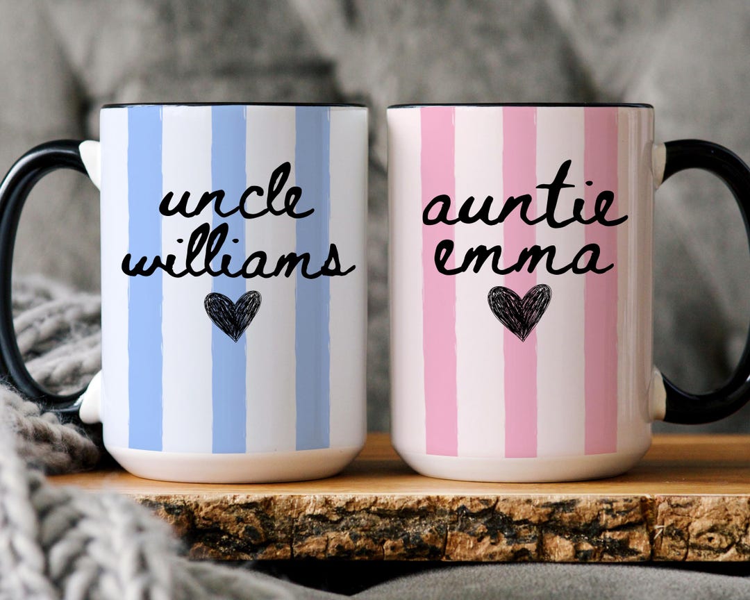 Personalized Aunt and Uncle Mug Set, Custom Name Coffee Cups, Pregnancy ...