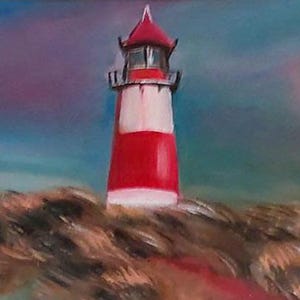 &quot;Original Ölgemälde &quot;&quot;Leuchtturm Serenity&quot;&quot;, Küstenlandschaft mit Dünen und Stuhl, handgefertigte Leinwand Kunst, 70 x 30 cm (27,5&quot; x 11,8&quot;)&quot;