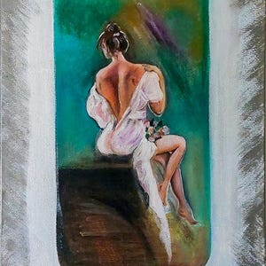 Pintura acrílica original, tamaño 70 x 50 cm, figura femenina elegante, arte mural femenino sensual, decoración de dormitorio, obra de arte moderna hecha a mano.