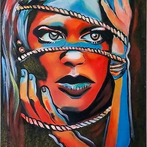 Original Acrylic Painting Abstract Woman Portrait 70x100 cm, Modern Pop Art Canvas, Bold Color Wall Decor, Handmade Artwork, Unique Gift