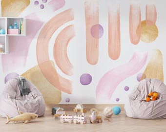 Pastel Abstract Wallpaper – Modern Boho Watercolor Wall Mural