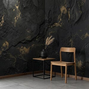 Papier peint texturé or noir, décoration murale abstraite de luxe en plâtre, décoration murale moderne effet pierre